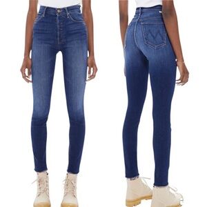 MOTHER Denim The Stunner Ankle Fray Jeans in Sweet Lime Button Fly High-Rise NEW